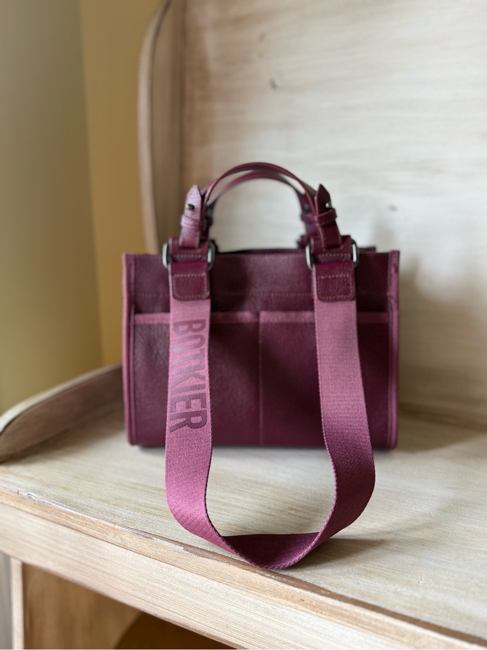Botkier Bedford Bite Size Structured Leather Tote Bag Burgundy Wine